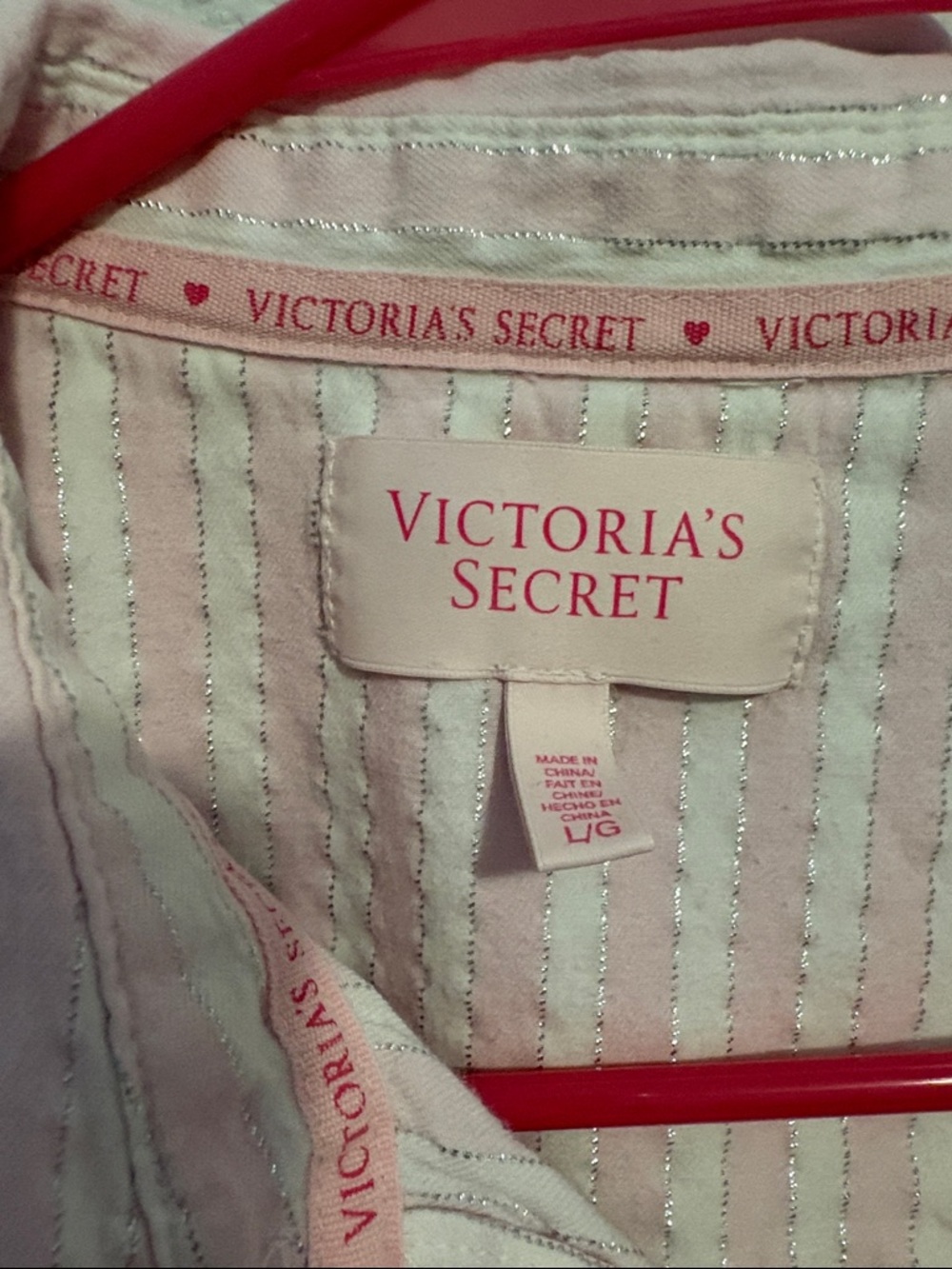Victoria's Secret Pink & White Striped pajama Set with Silver Accents L - Picture 2 of 7